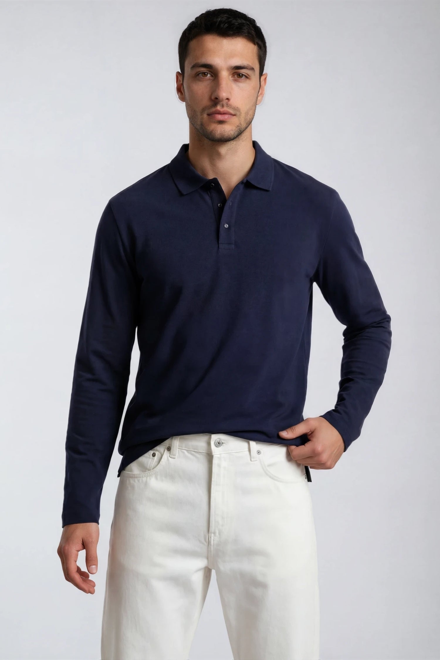 Performance Polo Langærmet, Navy Blue